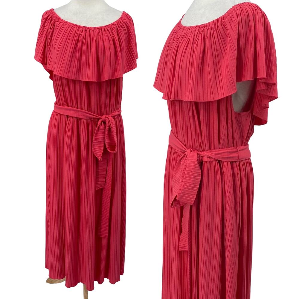 Lane Bryant Convertible Off the Shoulder Pleated Maxi Dress Coral Plus Womens 4X
